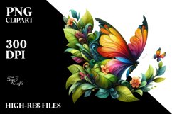 Butterfly with 3D Looking Flowers PNG Product Image 3