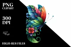 Butterfly with 3D Looking Flowers PNG Product Image 1