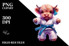 Colorful Baby Highland Cow in Karate Belt, PNG Product Image 2