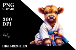Colorful Baby Highland Cow with Karate Belt, PNG Product Image 2