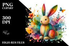 Colorful Bunny made of Wood on Splashy Background, PNG Product Image 2