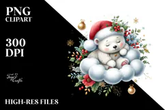 Cute Baby Polar Bear Christmas Cloud PNG Product Image 2