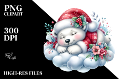 Cute Baby Polar Bear Christmas Cloud PNG Product Image 2