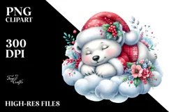 Cute Baby Polar Bear Christmas Cloud PNG Product Image 2