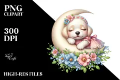 Cute Baby Puppy Christmas Moon PNG Product Image 2