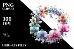 Colorful Wreath with Orchid | Sublimation Clipart Product Image 3