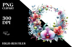 Colorful Wreath with Orchid | Sublimation Clipart Product Image 2