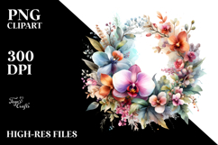 Colorful Wreath with Orchid | Sublimation Clipart Product Image 2