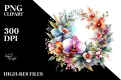 Colorful Wreath with Orchid | Sublimation Clipart Product Image 2