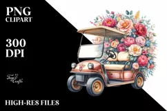 Vintage Golf Cart with Flowers PNG Product Image 1
