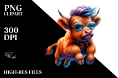 Vibrant Highland Cow in Watercolor, High-Res PNG Product Image 2