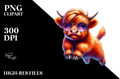 Vibrant Highland Cow in Watercolor, High-Res PNG Product Image 2