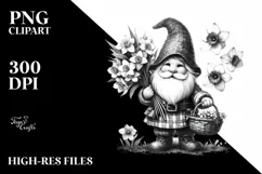 narcissus bouquet Cute Gnome B&W | Sublimation | Clipart Product Image 1