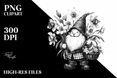 narcissus bouquet Cute Gnome B&W | Sublimation | Clipart Product Image 3