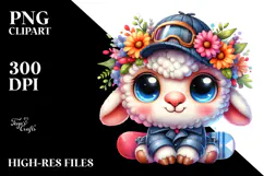 Vibrant Baby Lamb with Flower Crown PNG Product Image 2