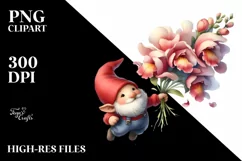 Watercolor Cute Small Gnome Large Snapdragon Clipart Product Image 3