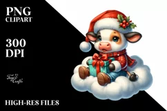 Santa Cow with Gift Box PNG Product Image 1