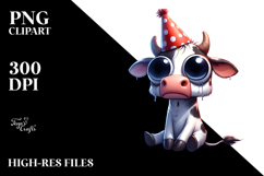 Happy Cow with Party Hat, PNG Product Image 2