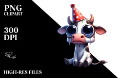 Happy Cow with Party Hat, PNG Product Image 2