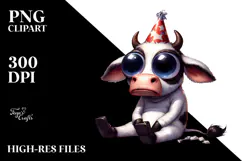 Silly Cartoon Cow with Party Hat PNG Product Image 2
