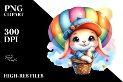 Smiling Cute Watercolor Baby Bunny PNG Product Image 2