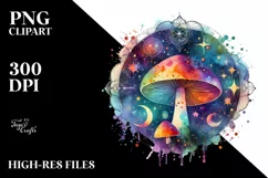 Vibrant Watercolor Magical Celestial Astral Mushroom Clipart Product Image 3
