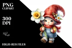 Cute Gnome with Narcissus PNG Product Image 2
