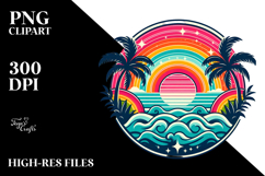 Retro Tropical Rainbow Sunset, Tshirt Style, Transparent PNG Product Image 2