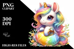 Colorful Baby Unicorn with Ring, PNG Product Image 3