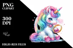 Colorful Baby Unicorn with Ring, PNG Product Image 1