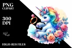 Colorful Baby Unicorn with Ring, PNG Product Image 1
