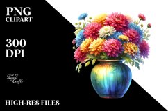 Colorful Watercolor Vase with Chrysanthemum | Clipart Product Image 3