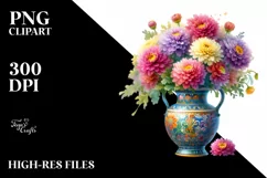 Colorful Watercolor Vase Chrysanthemum | Sublimation | Product Image 3