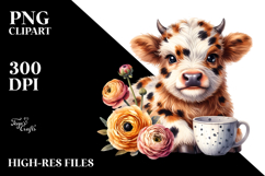 Watercolor Baby Highland Cow Animal Print Ranunculus Product Image 2