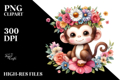 Vibrant Flower Crown Monkey Clipart Product Image 2