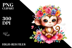 Vibrant Flower Crown Monkey Clipart Product Image 2