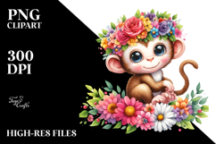 Vibrant Flower Crown Monkey Clipart Product Image 2
