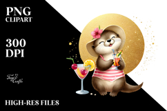 Happy Otter Drinking Cocktail PNG Product Image 2