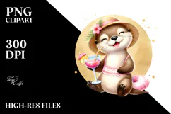 Happy Otter with Cocktail, Transparent PNG Product Image 2