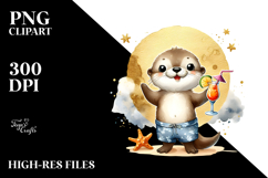 Happy Otter with Cocktail, Transparent PNG Product Image 2