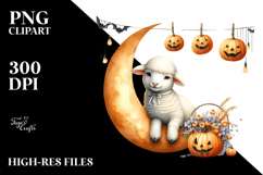 Lamb Dressed for Halloween on Half Moon, PNG Product Image 2