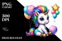 Cute Unicorn with Balloons and Cool Haircut Clipart |T-shirt Product Image 3