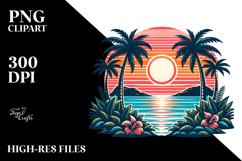 Retro Tropical Island Sunset PNG Product Image 2