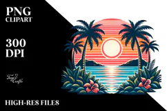 Retro Tropical Island Sunset PNG Product Image 2