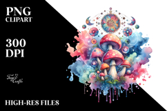 Vibrant Celestial Mushroom, Watercolor PNG Product Image 2