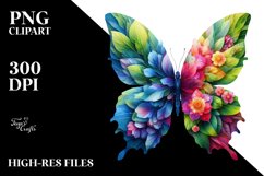 Butterfly with 3D Looking Flowers PNG Product Image 1