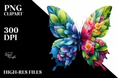 Butterfly with 3D Looking Flowers PNG Product Image 1