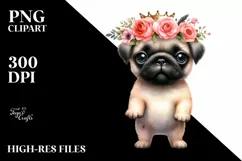 Baby Pug Big Eyes with Wreath | Sublimation Clipart Product Image 3