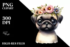 Baby Pug Big Eyes with Wreath | Sublimation Clipart Product Image 3