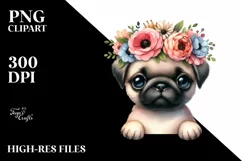 Baby Pug Big Eyes with Wreath | Sublimation Clipart Product Image 3